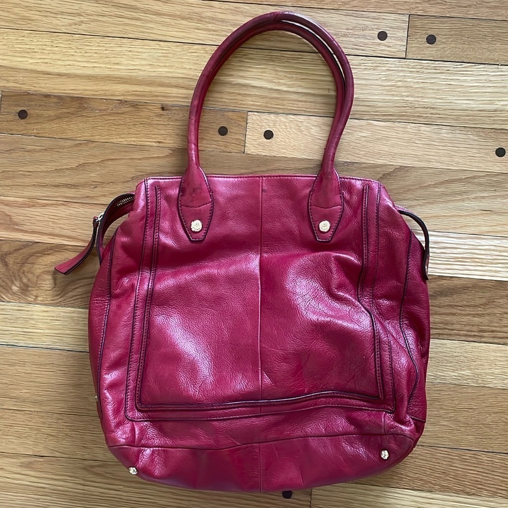 B Makowsky Red Leather Oversized Tote Shoulder Bag Handbag AS IS